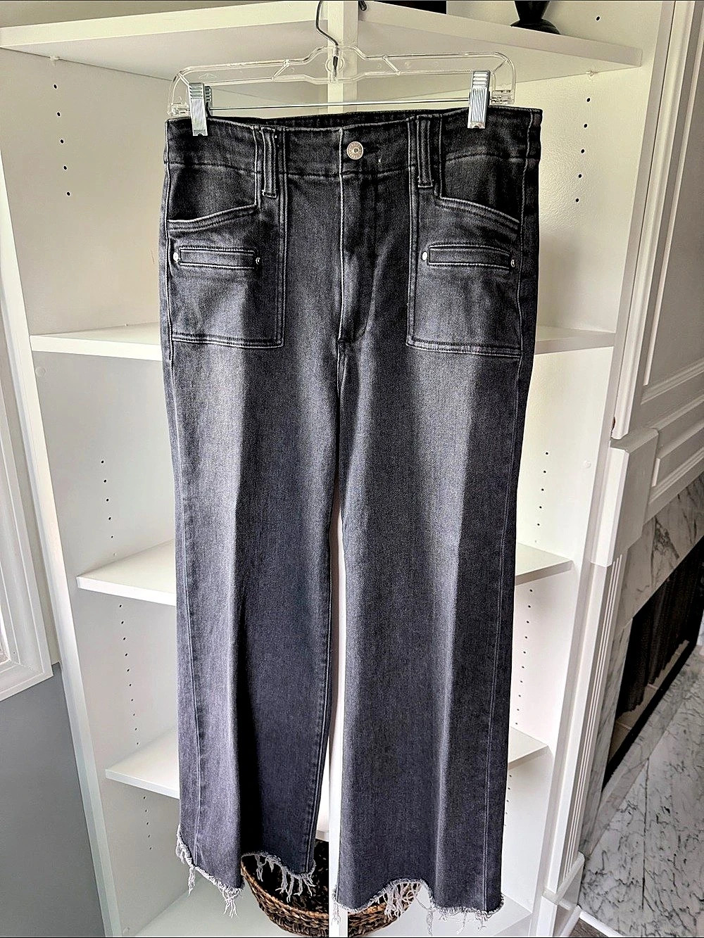 Paige Anessa Straight Leg Jeans in Black Waist 30